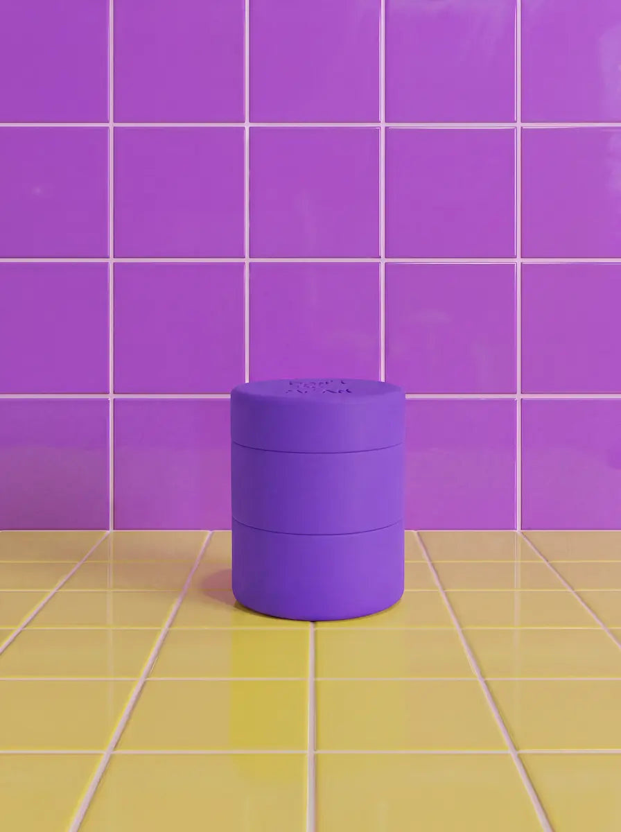 Just in Case silicone travel case for two bars in purple, closed