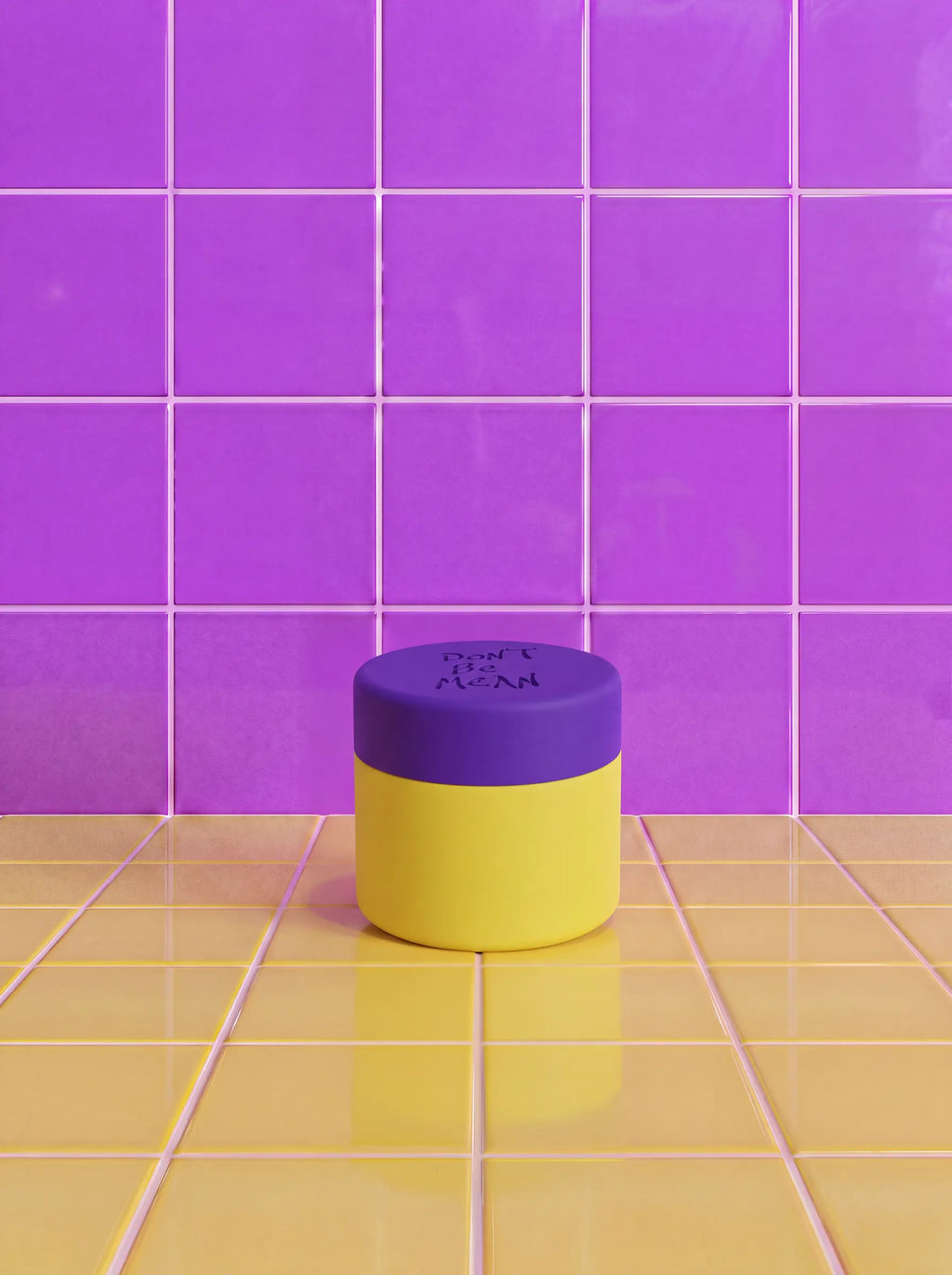 Mini Just in Case silicone travel case for one bar, yellow with purple lid