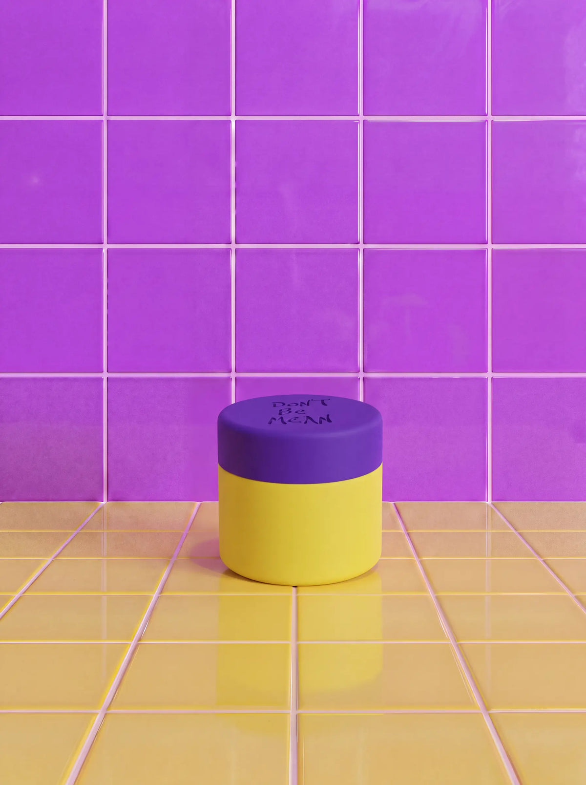 Mini Just in Case silicone travel case for one bar, yellow with purple lid